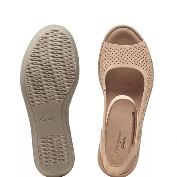 Clarks Women's Tan Peep Toe Shoes - Picture 1 of 6